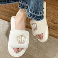 thumbnail image 4 of Viluyesy Womens Slide Slippers Fuzzy Plush Open Toe Slip On Cushioned Non Slip Warm Indoor House Shoes Soft Flat Cozy Slides Beige Size 5.5-6, 4 of 9
