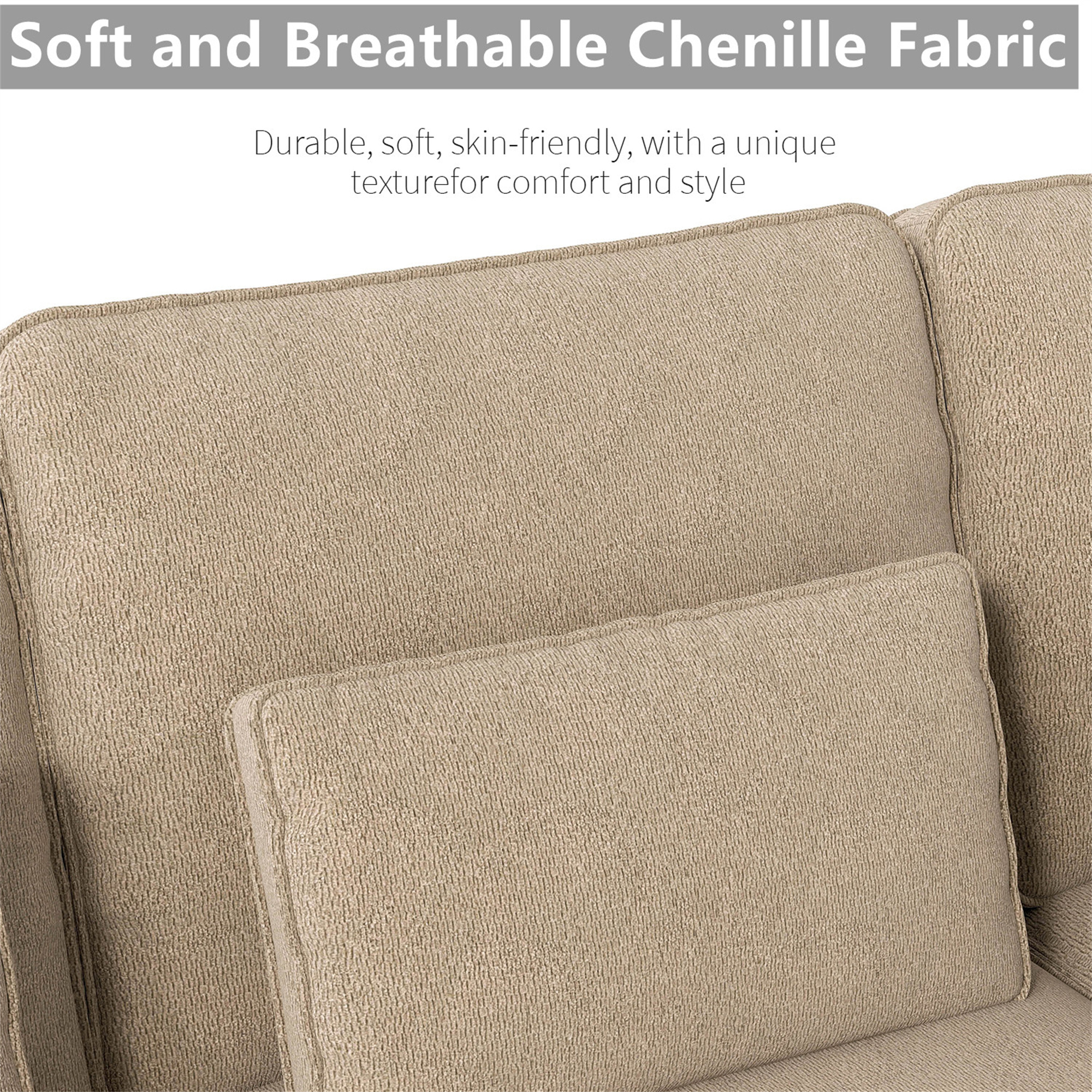 Aukfa 3 Piece Sofa Set - 71" Deep Seat Couch Loveseat Couch with Cup Holders&Pillows, Chenille, Khaki