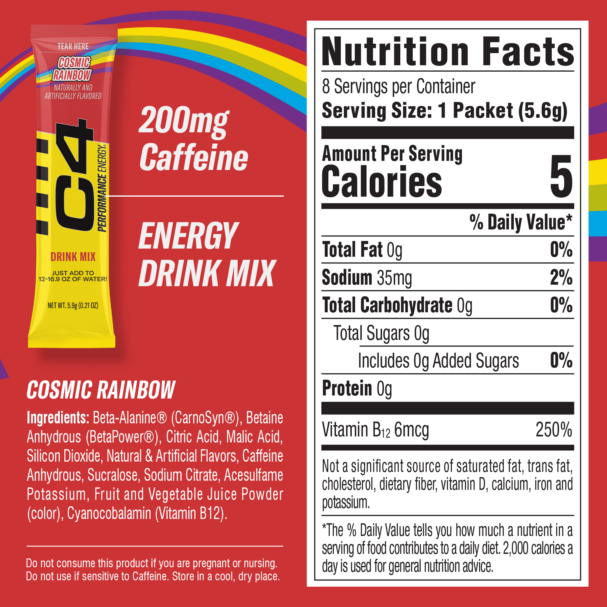 (6 pack) C4 Performance Energy Powder Drink Mix, Cosmic Rainbow, 8 Pack