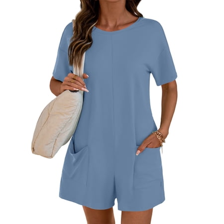 Anygrew Rompers for Women Casual Short Sleeve Oversized Athletic Workout Reversible Hot Shot Tee Romper Deep Pockets
