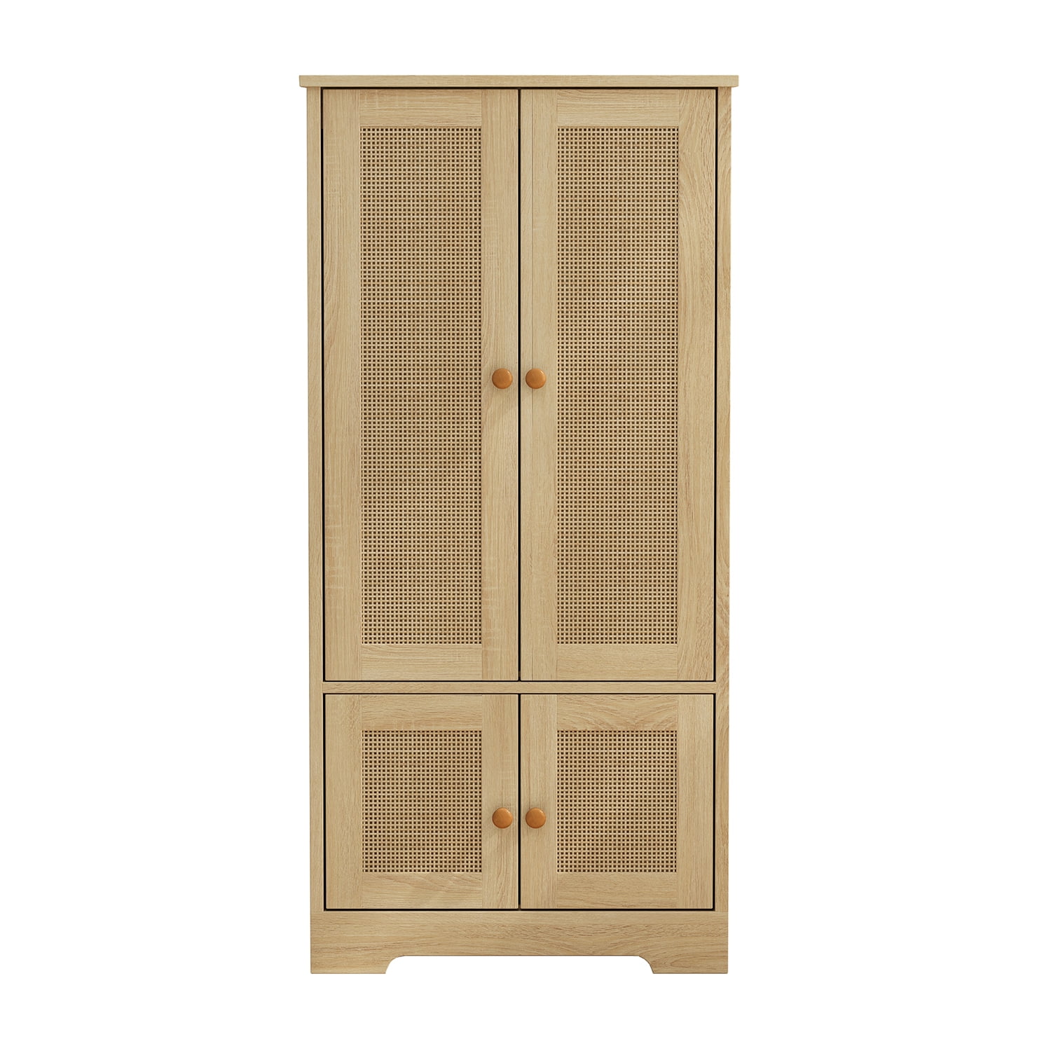 Kadyn 4-Door Rattan Decorative Storage Cabinet, Kitchen Pantry Cabinet with Doors, 47.5" Tall Storage Cabinet for Bedroom, Natural