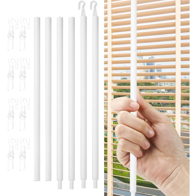 2 Pieces Blind Wand Replacement with Hook, Blind Opener Horizontal Window Blinds Vertical Blinds for Windows, Blind Parts Curtain Wand White Mini Blinds