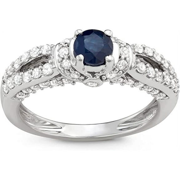 MyDiamondBox 1 Carat Total Weight (cttw) 14K Wedding Rings with Blue Sapphire Gemstone - White Gold Diamond Bridal Ring for Women (Ring Size: 5)