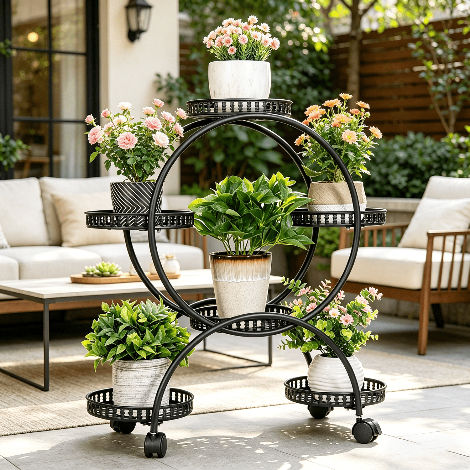 【M17】HYSFORM FLOWER STAND Wisfor, 6 Tier Flower Holder Plant Stand with Caster, 30.9