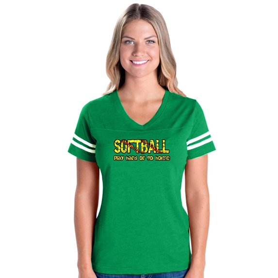Womens Softball Play Hard or Go Home Football V-Neck T-Shirt