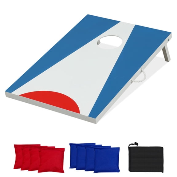 3'x2' Cornhole Board Set with 8 Bean Bags, Foldable Portable Outdoor Tossing Game Blue Red White