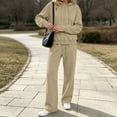 thumbnail image 4 of Hzzrkos Women Casual Loose Solid Color Crew Neck Long Sleeve Relaxed Fit Sweatshirt Top Matching Wide Leg Pants Two Piece Outfit Tracksuit Khaki M, 4 of 7