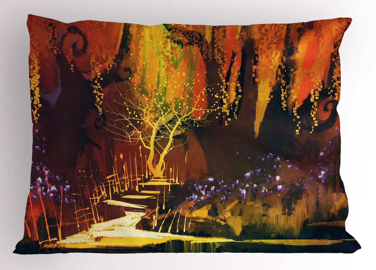 Fantasy Pillow Sham Enchanted World Imaginary Forest with Fastastic