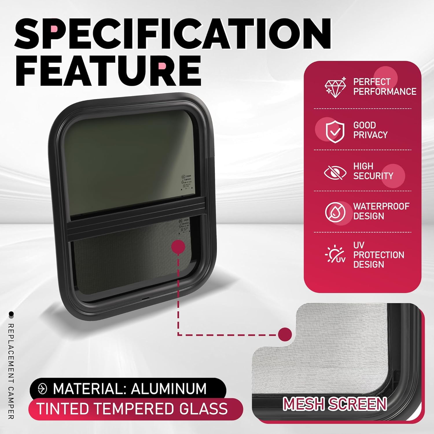 Unbranded Camper Window USA Made RV Camper Window - 14" Width X 16" Height, Vertical Slider With Screen - Unbranded, Made In USA, No Warranty 14x16 RV Window - Foto 3