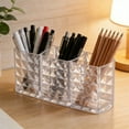 thumbnail image 3 of Modern Acrylic Pattern Desk Organizer Multifunctional Clear Makeup Brush Pen Pencil Holder For Vanity Desktop Storage, 3 of 6