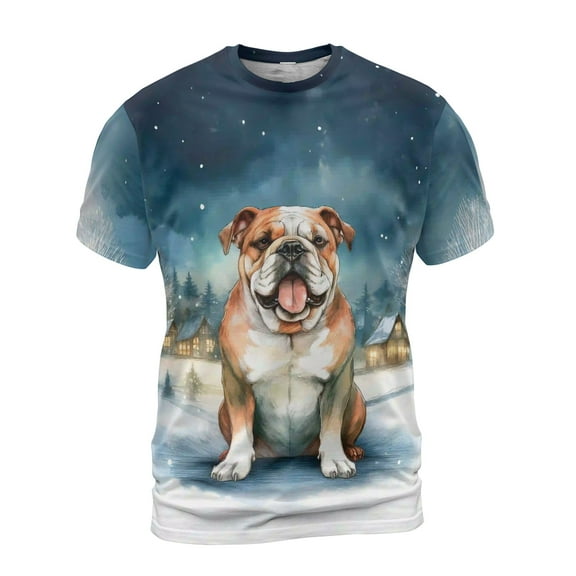Hello Winter Bulldog Welcome Snowy Night Watercolor Vintage All Over Print 3D Shirt Unisex Merch Dog Lover Gifts Idea - 01011