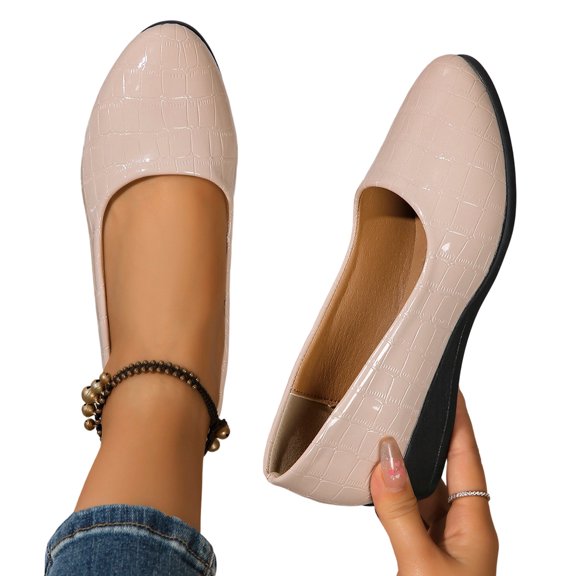 Vibrex Women's Leather Closed Toe Wedges Heels Round Toe Comfortable Shoes Women's Fashionable Solid Color Shoes Walking Shoes for Women