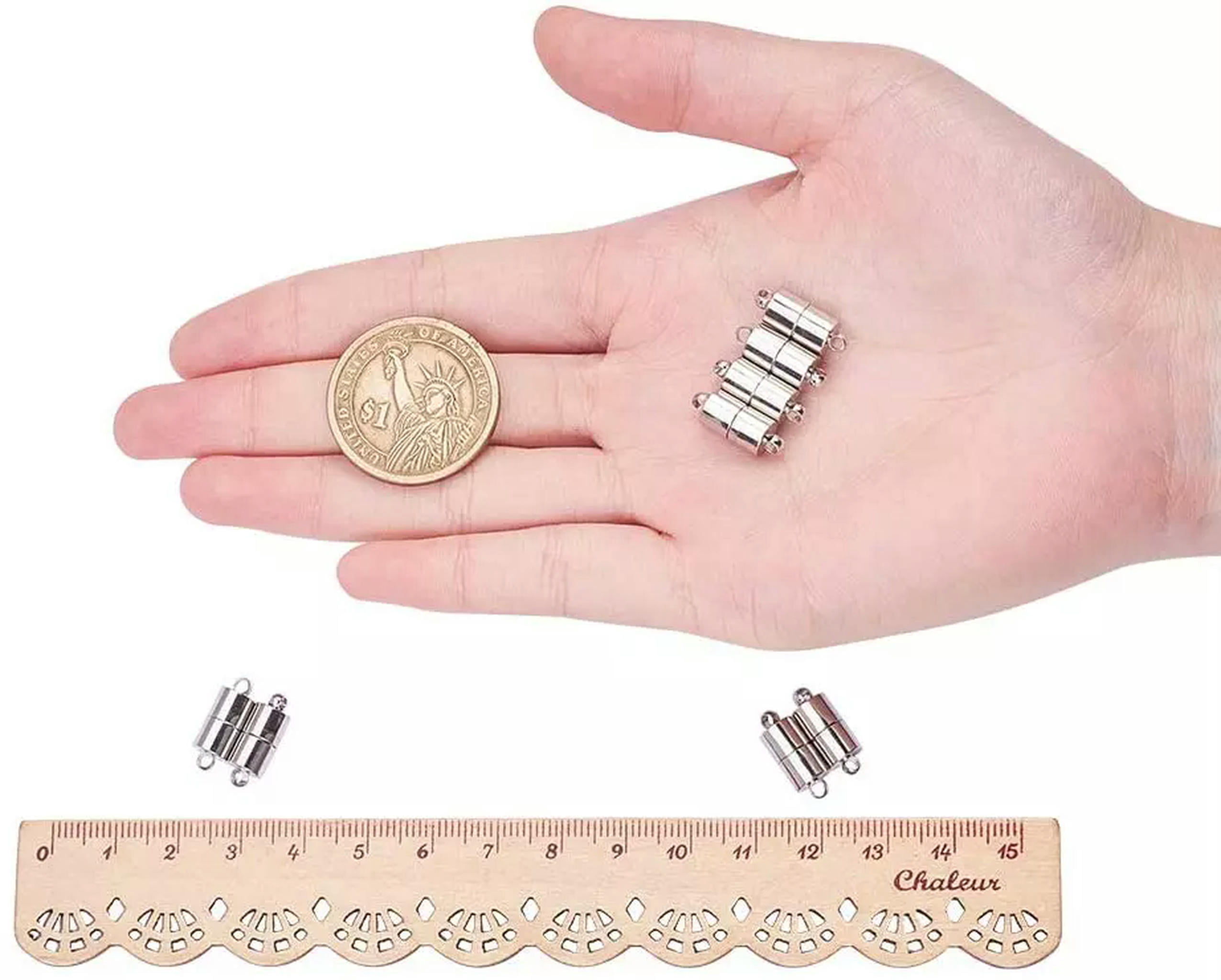 U8MO 100Sets Platinum Color Brass Round Tube Magnetic Hematite Clasps Catches 16x6mm