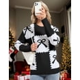 thumbnail image 2 of Women Valentine's Day Sweater Crewneck Bow Tie Checkered Printed Lightweight Fall Winter Long Sleeve Cable knitted Pullover Sweaters Alsol Lamesa, 2 of 6