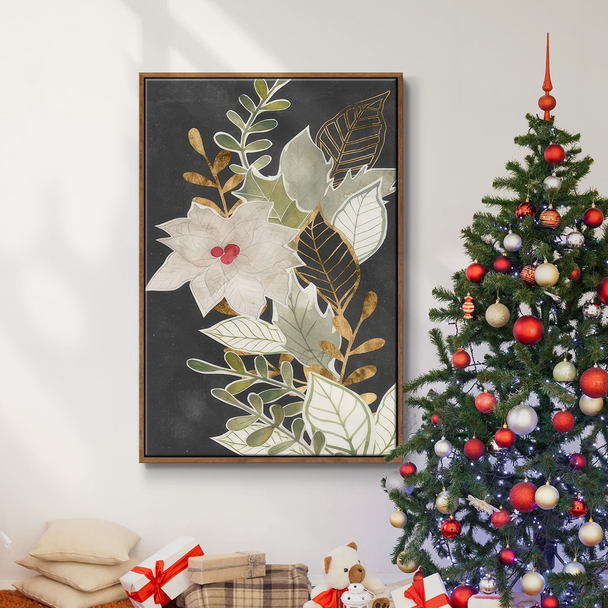 Gilded Christmas Collection B - Framed Gallery Wrapped Holiday Canvas - 25 x 37 - Rosewood Frame