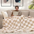 thumbnail image 3 of Cozy Bliss Beige Checkered Throw Blanket Ultra Soft Warm Milky Plush Fleece Blanket Checkerboard Grid Blanket for Couch Bed Sofa, Beige 50x60, 3 of 5