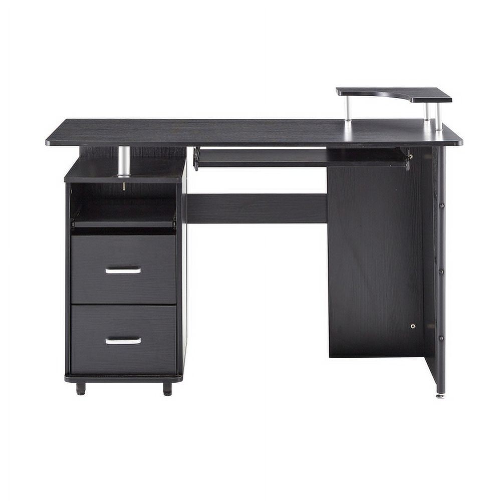 Aukfa Solid Wood Computer Desk,Office Table With Pc Droller,Storage Shelves And File Cabinet,Two Drawers,Cpu Tray,A Shelf Used For Planting,Single,Black - image 5 of 9