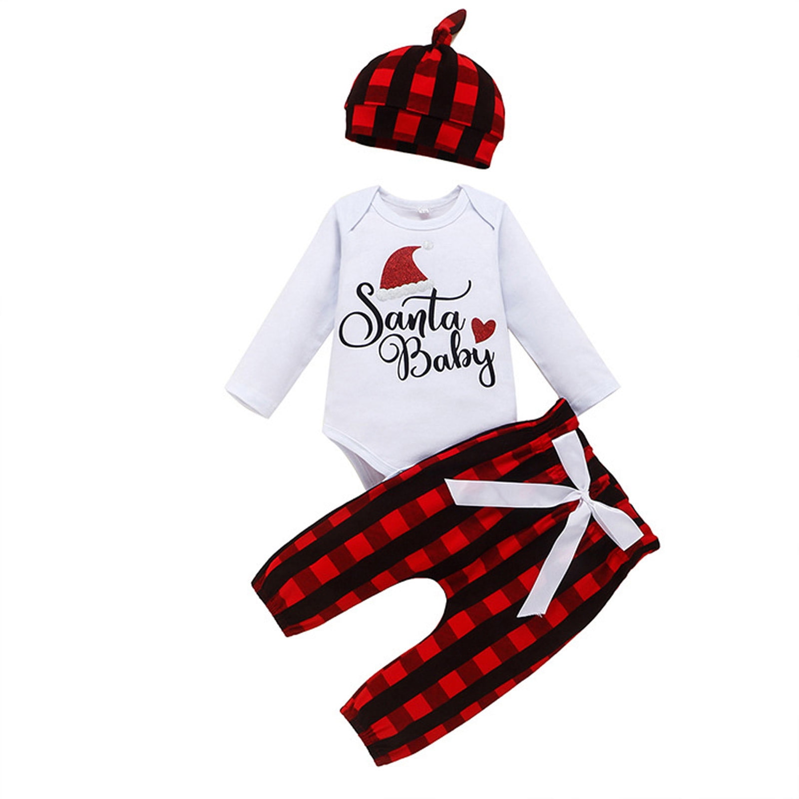 LSLJS Newborn Infant Baby Girls Boys Christmas Letter Plaid Romper