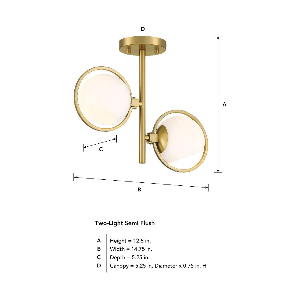 Designers Fountain Teatro 14.75 inch 2-Light Brushed Gold Modern Semi Flush Mount Ceiling Light, D296C-SF-BG