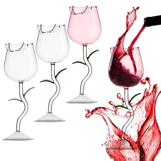 Copa de Vino Tinto Rosado, Elegante Diseño de Rosa, Base Alta y Estable, Ideal para Vino Tinto o Baijiu, Ideal para Amantes Del Vino, Regalo Elegante, Capacidad de 280 Ml, Copa Individual.