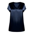 thumbnail image 4 of yillto Women's Short Sleeve Dressy Blouse Satin V Neck Casual Business Tunic Tops Fashion Work Office Shirts, 4 of 5