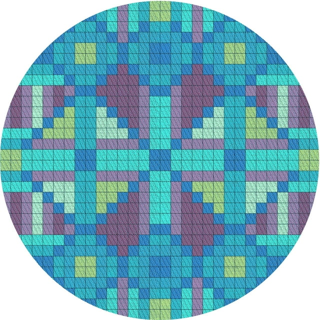 Ahgly Company Machine Washable Indoor Round Transitional Bright Turquoise Blue Area Rugs, 8' Round