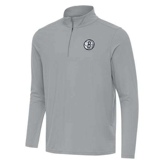 Men's Antigua Gray Brooklyn Nets Intent Quarter-Zip Top