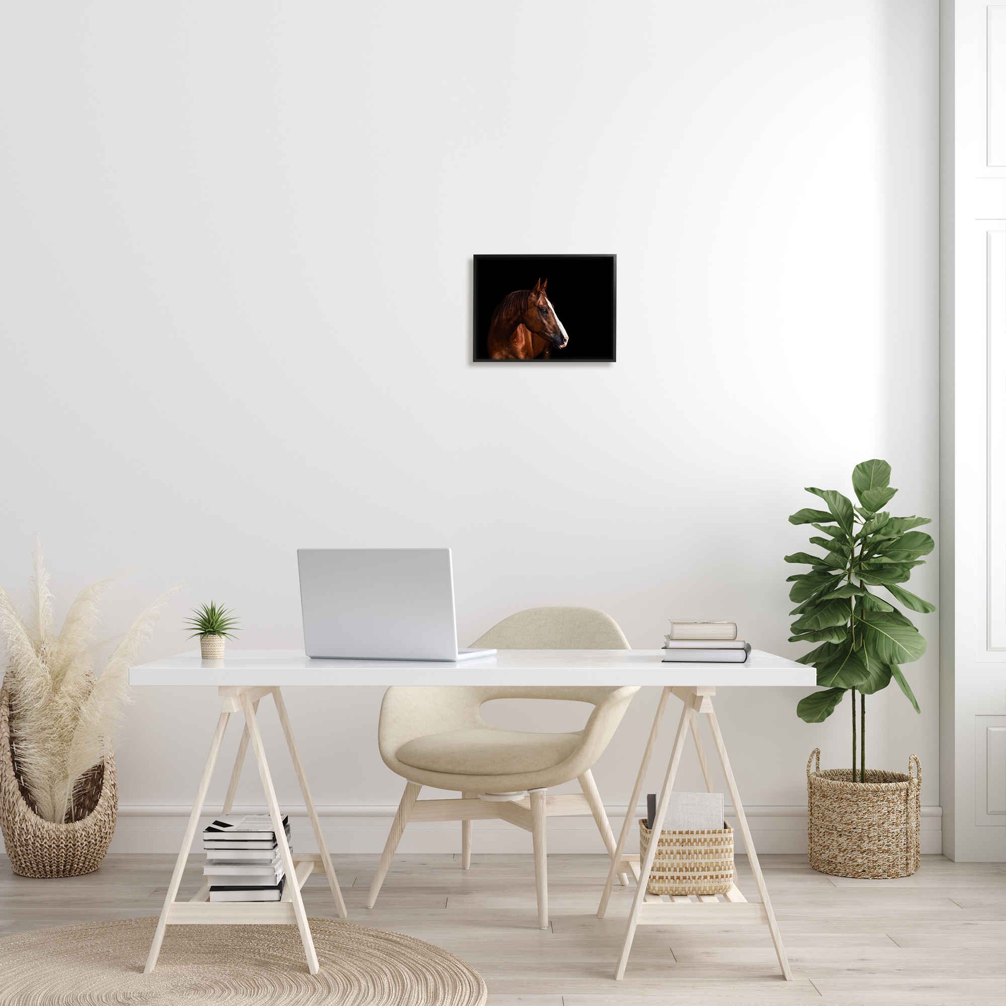 Stupell Industries Modern Horse Portrait Solemn Farm Animal Animals & Insects Photography Black Framed Art Print Wall Art, 11 x 14