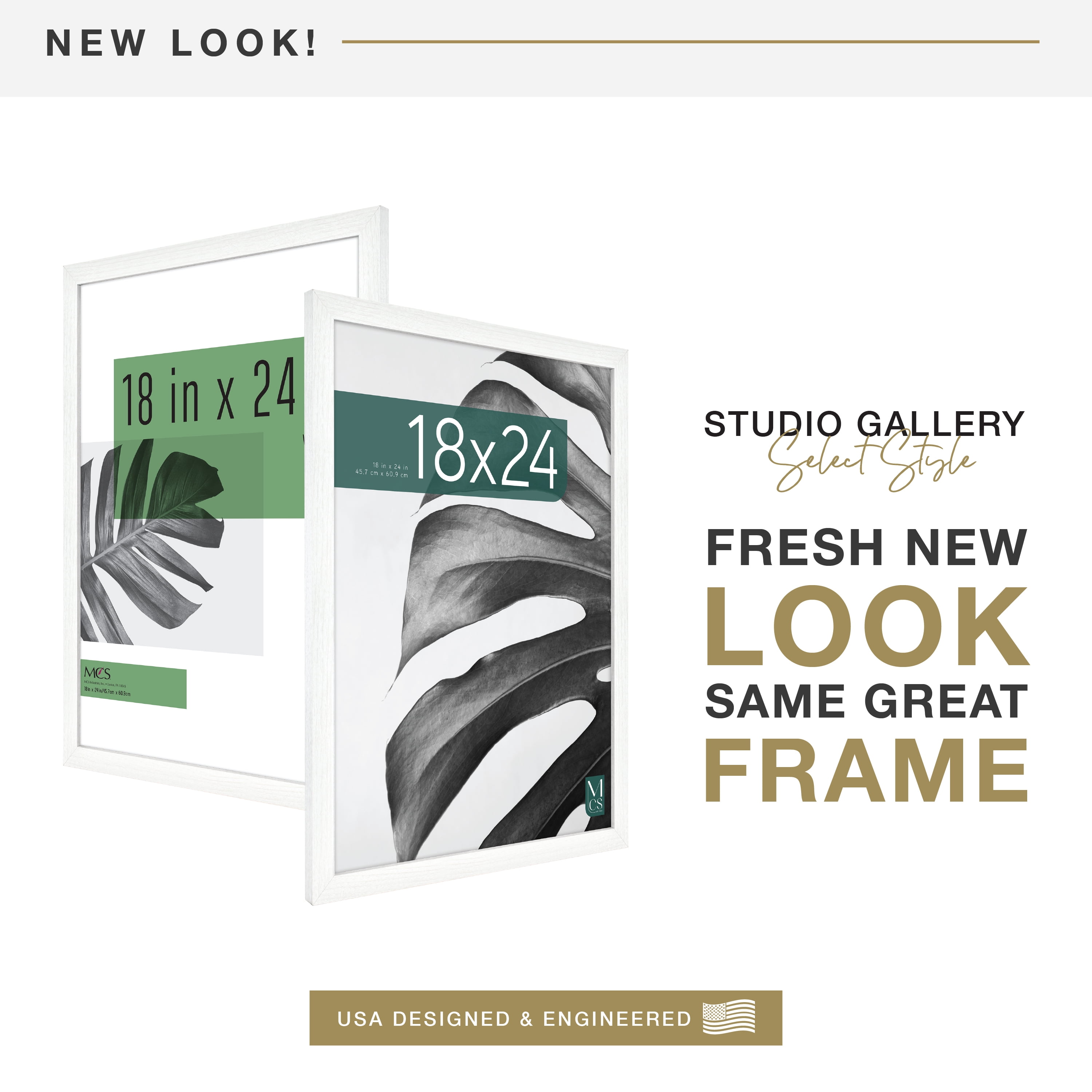 MCS Studio Gallery 18x24 Poster Frame White Woodgrain Engineered Wood, Vertical & Horizontal Wall Hanging Large Picture Frame for Photos, Posters & Art Prints (1-Pack)