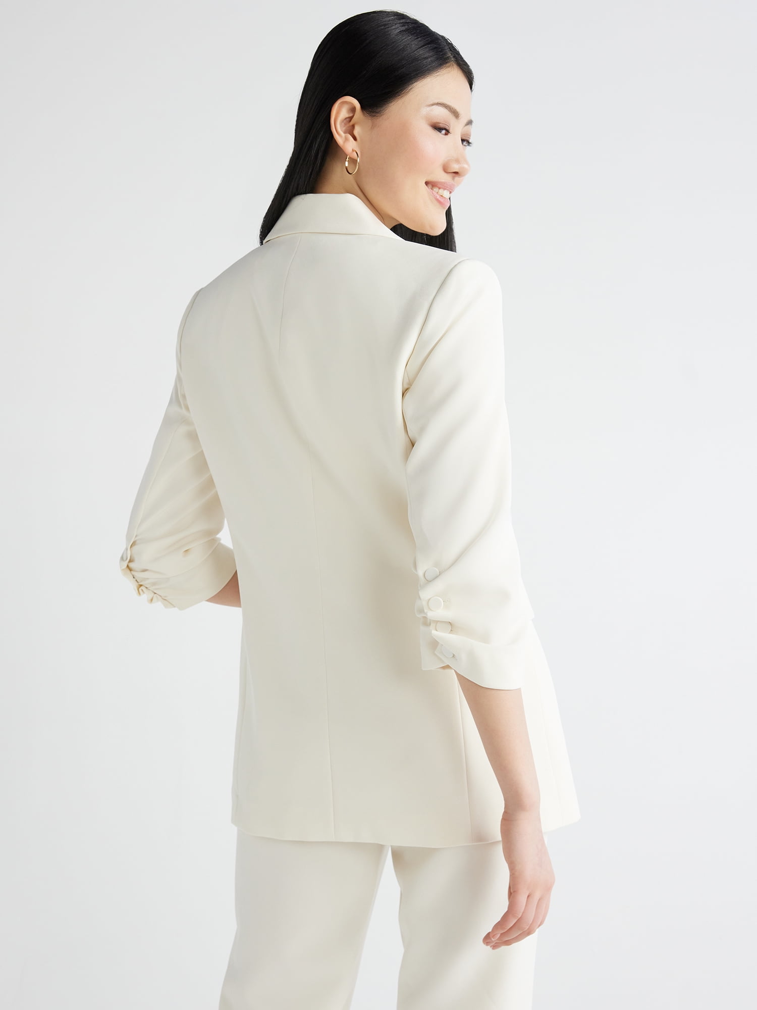 Scoop Women's Scrunch Sleeve Crepe Blazer with Buttons, Sizes XS-XXL