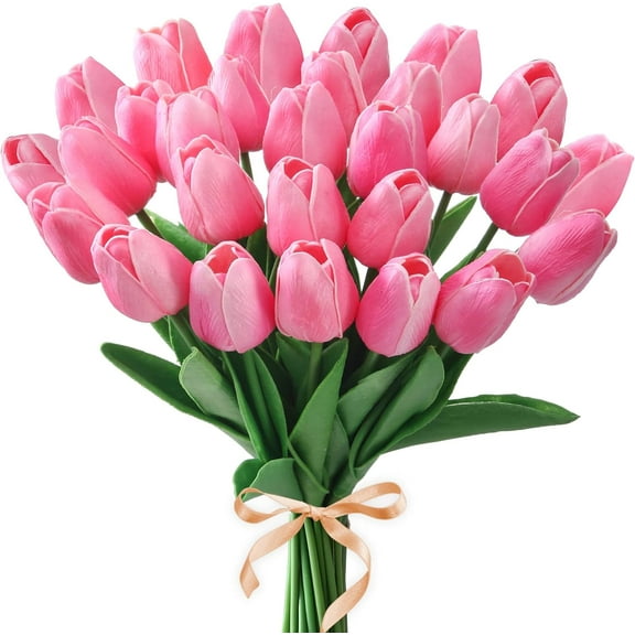 10Pcs Pink Tulips Real Touch Artificial Flowers Fake Flowers for Decoration Faux Flowers for Home Kitchen Office Wedding Spring Holidays Valentine's Day Decor