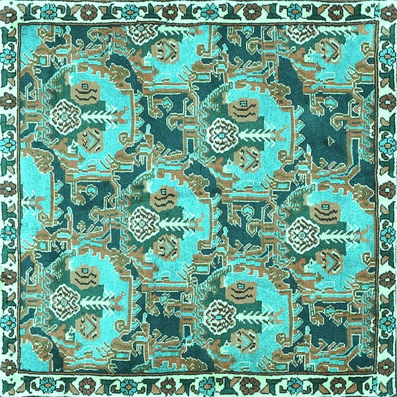 Ahgly Company Machine Washable Indoor Square Animal Turquoise Blue Traditional Area Rugs, 7' Square