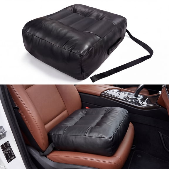 Ergonomic 5.9" Height-Raising Booster Seat Cushion – PU Leather, PP Cotton Filled, Non-Slip Bottom with Handle for Office & Car, Back Pain Relief (Black, 17.7x15.7x5.9 Inches)