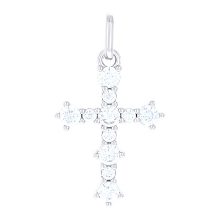 925 Sterling Silver Unisex Round Cubic-zirconia Cross Religious Charm Pendant Pendant Necklace for Men Women