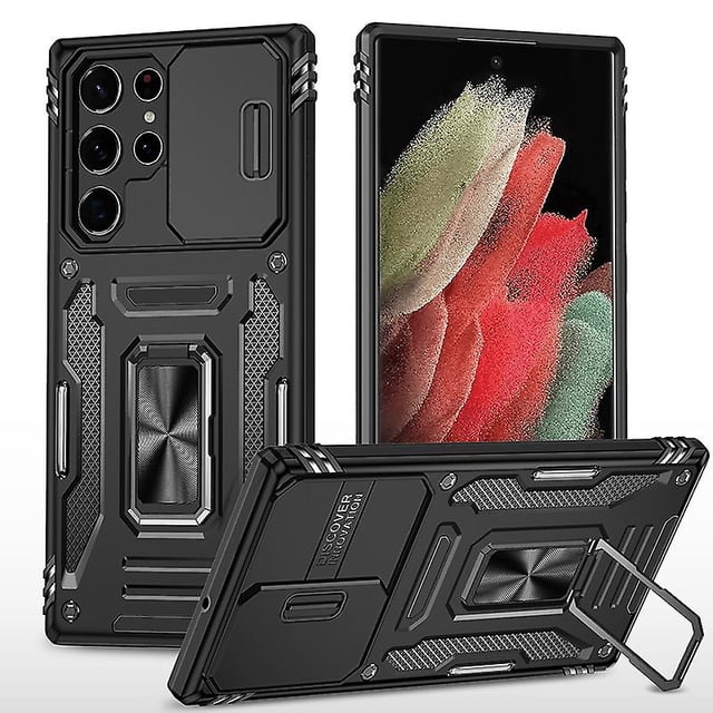 Armor Magnetic Ring Stand Compatible Samsung Galaxy S23 Ultra/s23p/s23 With Slide Camera Lens Protection Cover