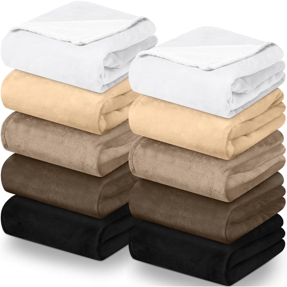 10 Pcs Fleece Throw Blanket Bulk 50 x 60 Inches Cozy Fuzzy Flannel Plush Soft Blankets for Sofa, Couch Bed Warm Throws for Wedding Homeless Christmas Party Gift(Brown Series)