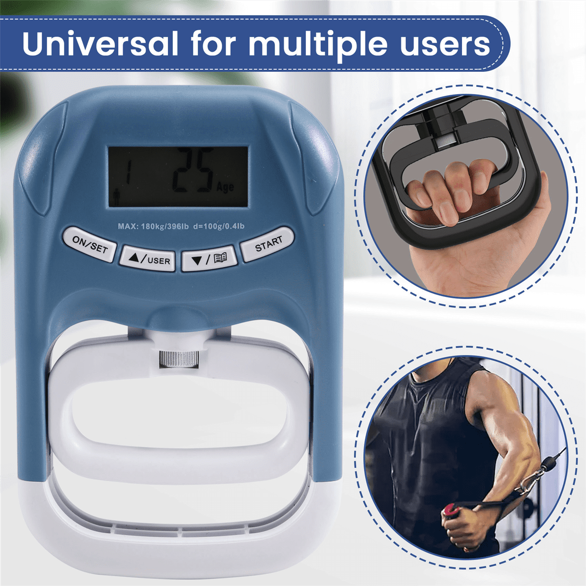 396Lbs/180Kg EH121 Digital Hand Dynamometer Hand Grip Strength Trainer Grip Strengthener for Home School Blue,1 * grip strength trainer,Blue