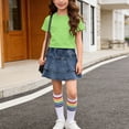 thumbnail image 2 of Loopsun Girls Solid Short Sleeve Round Neck Top Denim Mini Skirt Matching Socks Fashion Casual Outfit, 2 of 5