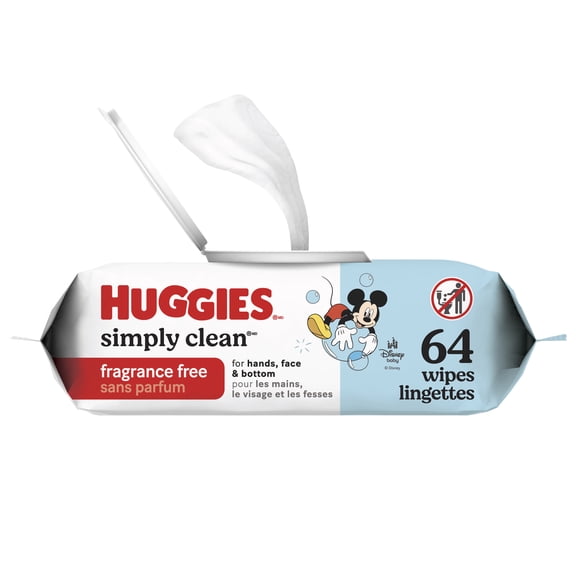 Huggies Simply Clean Baby Wipes, UNSCENTED, 1 Flip Top Pack, 64 Wipes