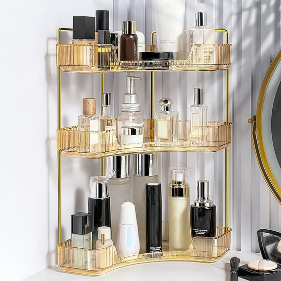 XYRSRUW 360° Rotating Makeup Storage Organizer, Corner Beauty Supply Rack, Multi-Functional Cosmetic Display Stand, Adjustable Nail Polish Holder for Home and Bedroom