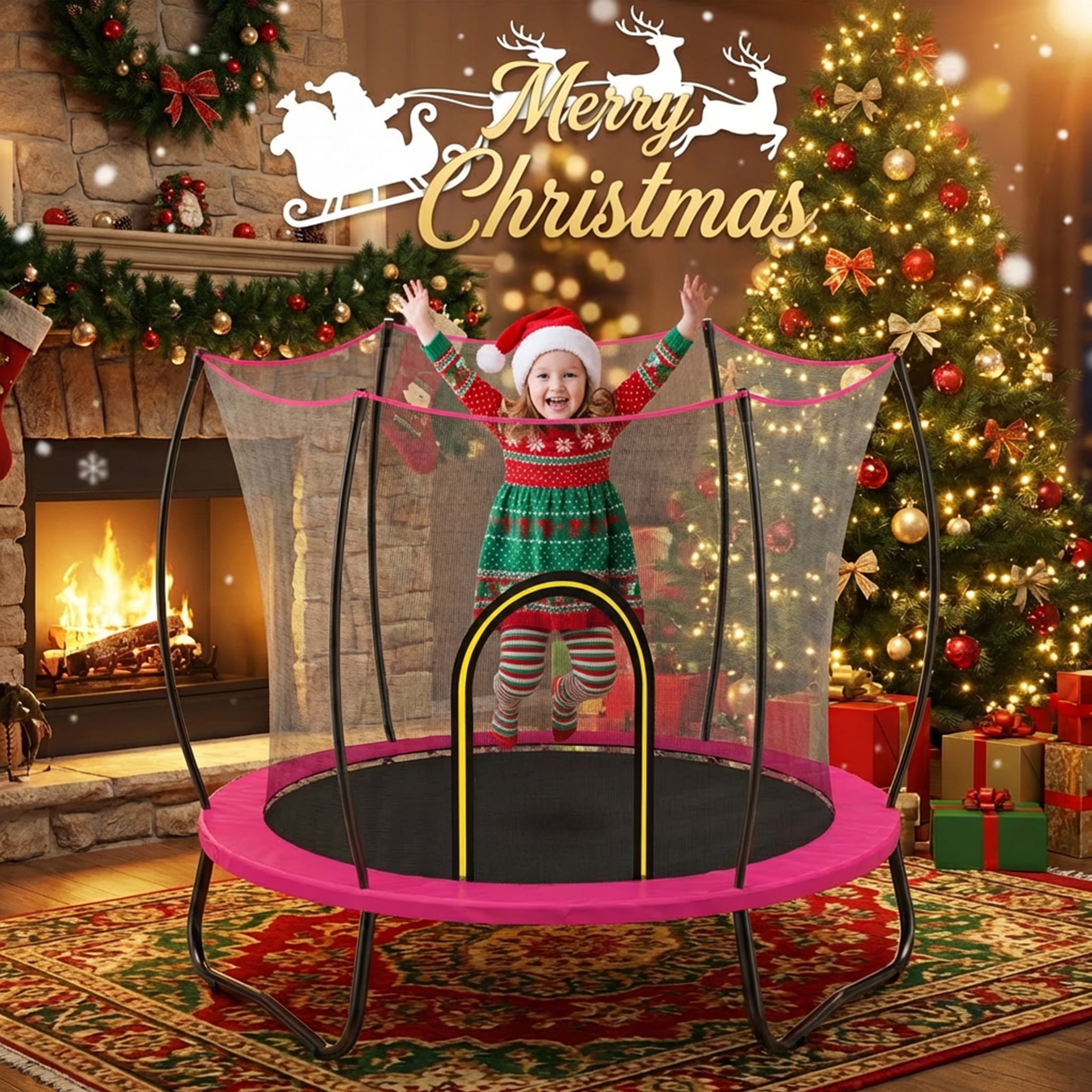 Toddler Trampoline with Basketball Hoop, 60" Indoor Trampoline for Kids, Kids Trampoline with Enclosure Net, Rectangle Trampoline with Handle, Small Trampoline for Indoor Outdoor, Mini Trampoline
