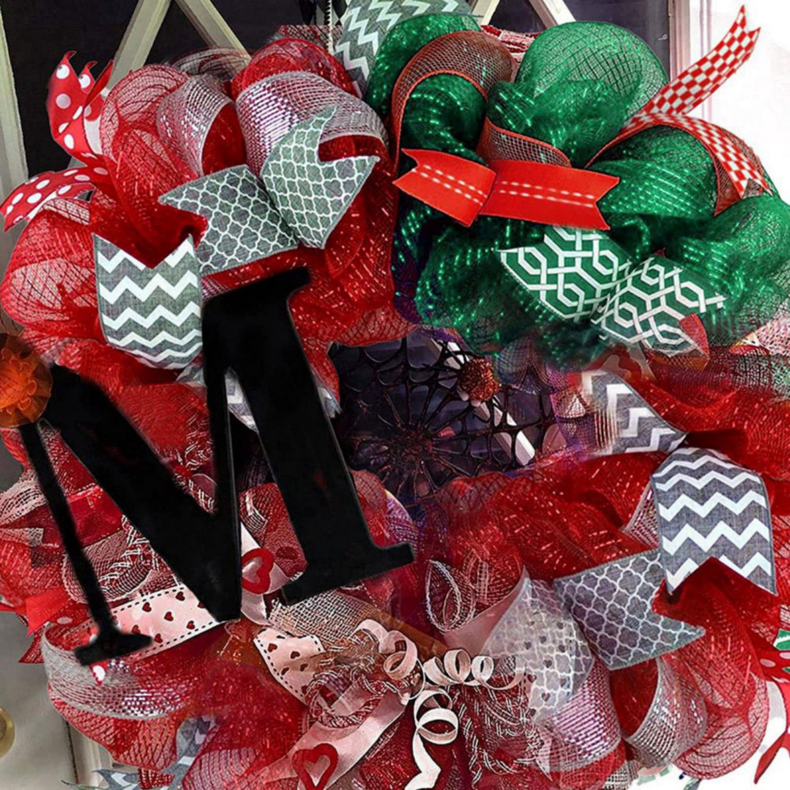 4 Rolls Christmas Ribbon Include 4 Roll Wreath Mesh Ribbon Decor Christmas Wired Ribbon Stripe Rolls Metallic Poly Red Green White Decoration Ribbon for DIY Wrapping Craft Wreath Party