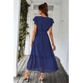thumbnail image 3 of Vestido largo azul con escote en V, volantes, cinturón y envoltura PRETTYGARDEN para mujer, talla S, 3 of 7
