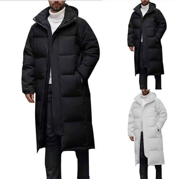 Brondbend Coat for Men Mens Fall Jacket Hooded Long Sleeved Zipper Pocket Outerwear Solid Color Warm Jacket Loose Fit Weekend Tops Black