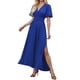thumbnail image 1 of Vestido largo elegante de cuello en V y cintura alta para mujer: mangas plisadas, abertura lateral, fruncido, vestido de noche para bodas y fiestas., 1 of 5