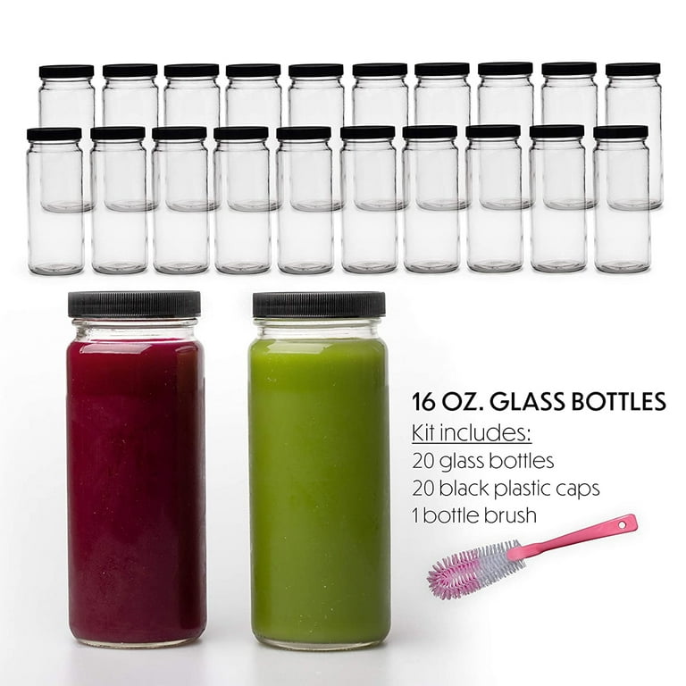 Pratico Kitchen 20 oz. Leak-Proof Glass Bottles, Juice Containers and  Smoothie Bottles, Stainless Steel Caps, 4 Pack