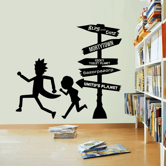 Mortytown Rick and Morty Pathway Signage Cartoon Wall Sticker Art Decal for Girls Boys Room Bedroom Nursery Kindergarten House Fun Home Decors Stickers Wall Art Vinyl Decoration Size (26x26 inch)