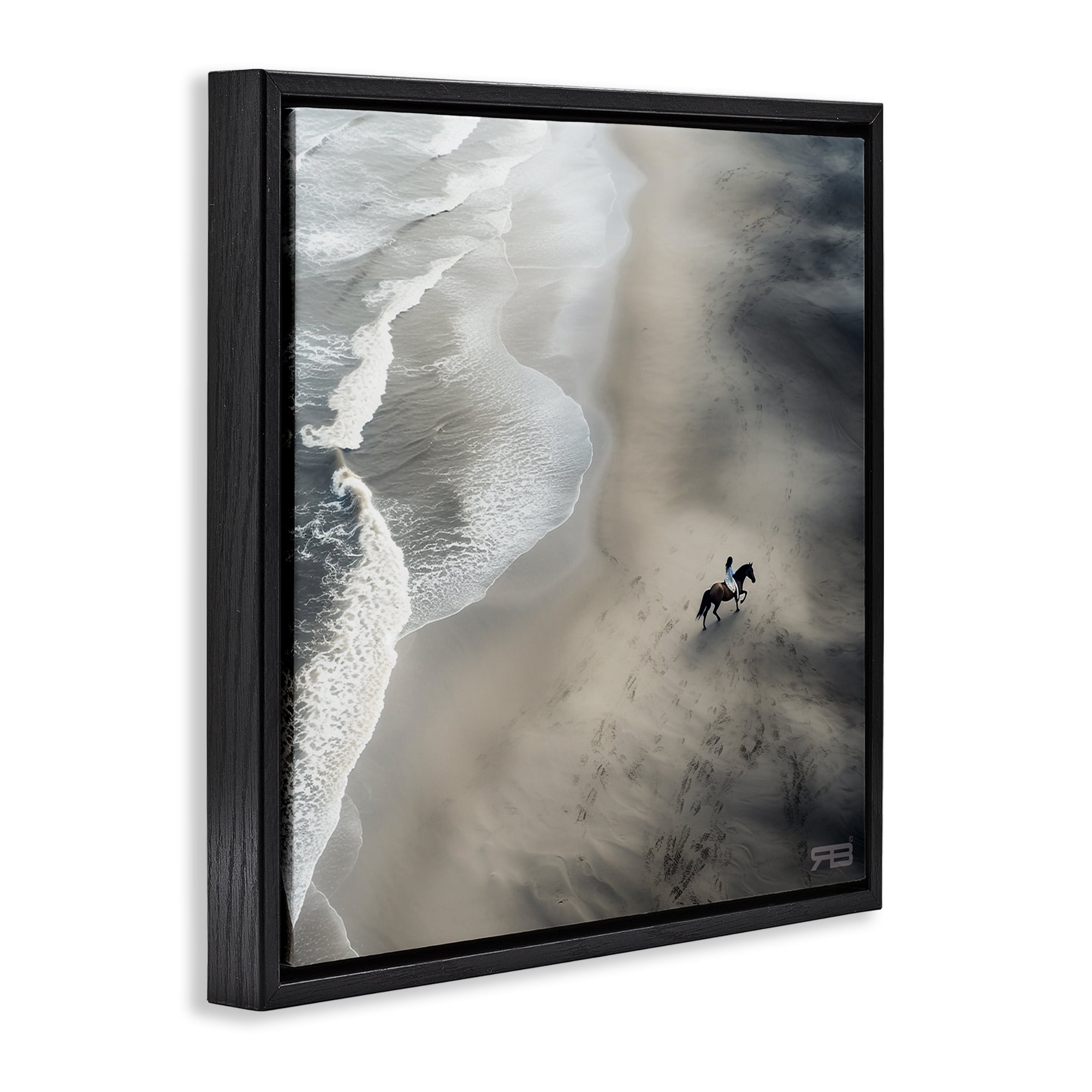 Stupell Industries Aerial Beach View Horse Nautical & Beach Painting Black Floater Framed Canvas Art Print Wall Art, 18 x 18