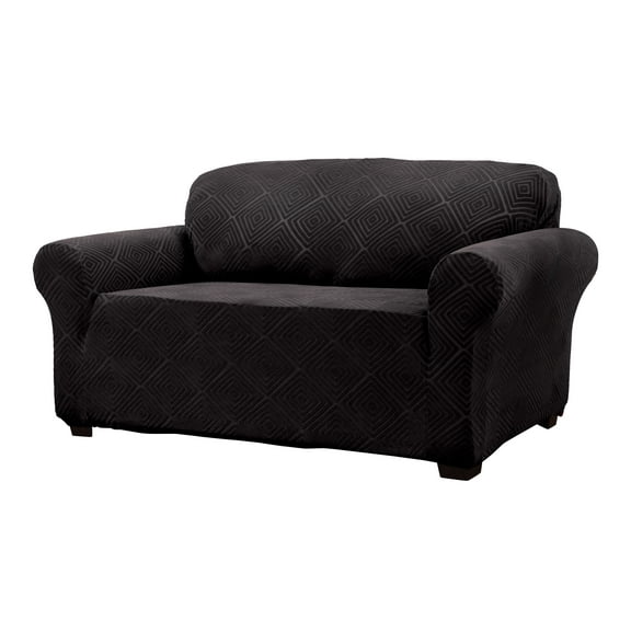 Stretch Sensations 1-Piece Stretch Shapely Diamond Loveseat Slipcover, Black