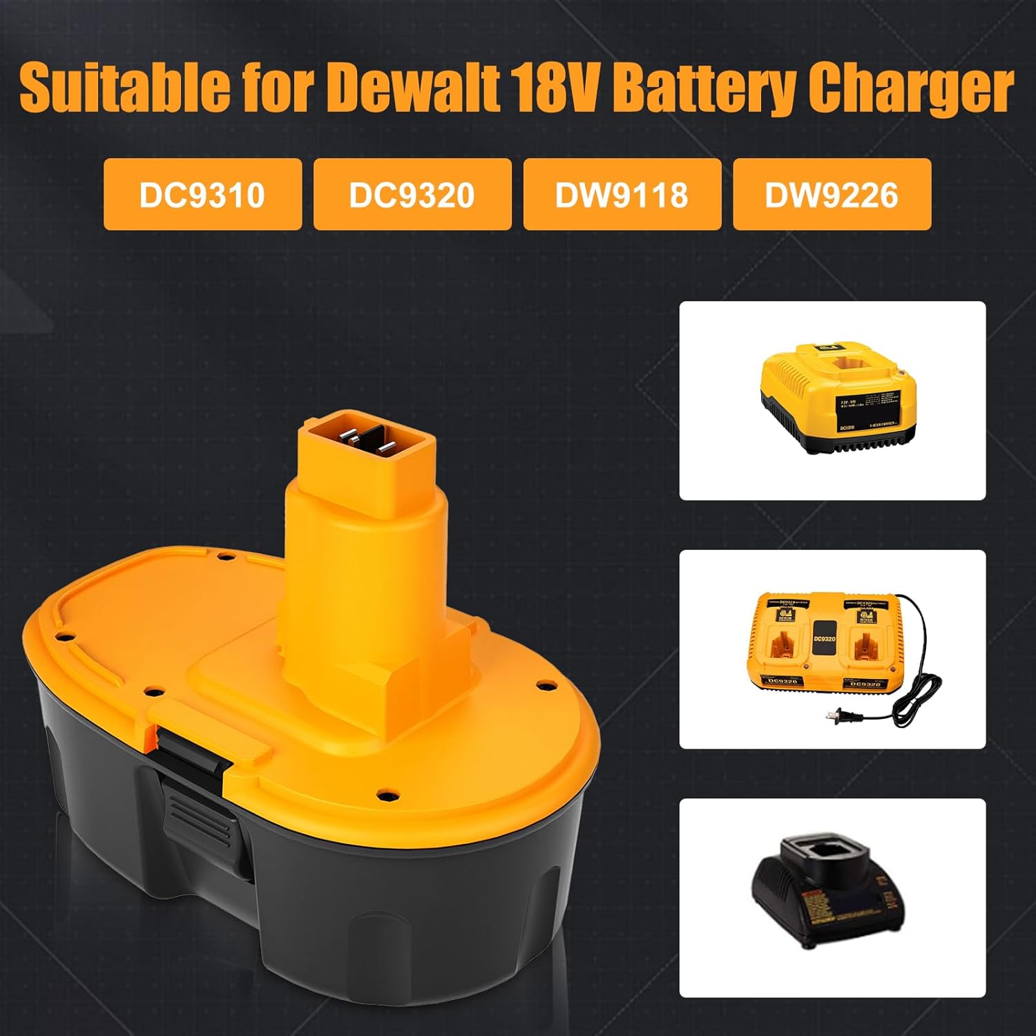 2Packs 4500mAh Ni-Mh 18 Volt DC9096 Battery and DC9310 Charger Compatible with Dewalt 18V Battery XRP DC9096 DC9099 DW9098 DW9099 DW9095 DW9096 DE9039 Cordless Power Tools